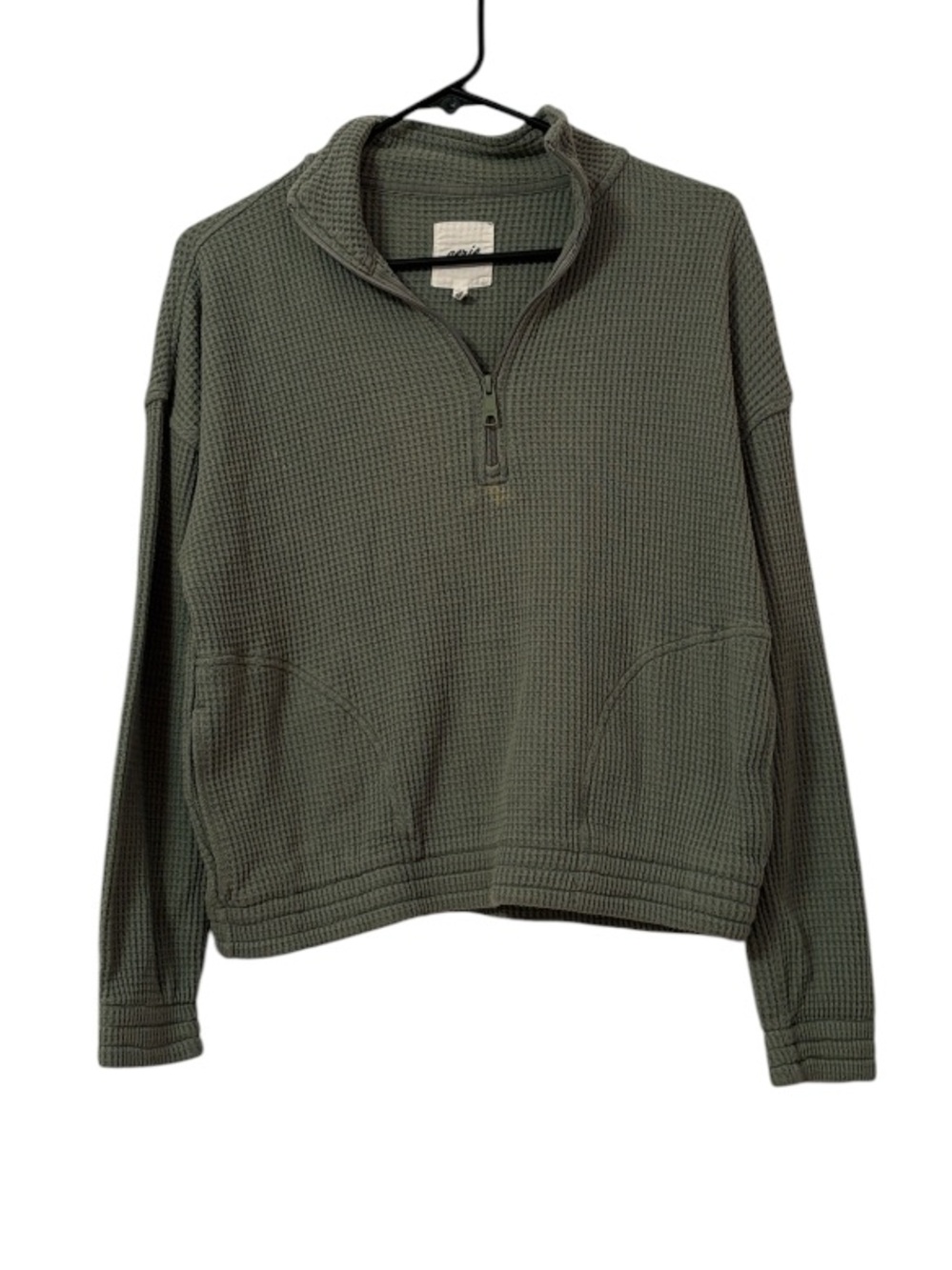 Aerie Waffle Knit Sage Green Quarter Zip Cropped Sweatshirt